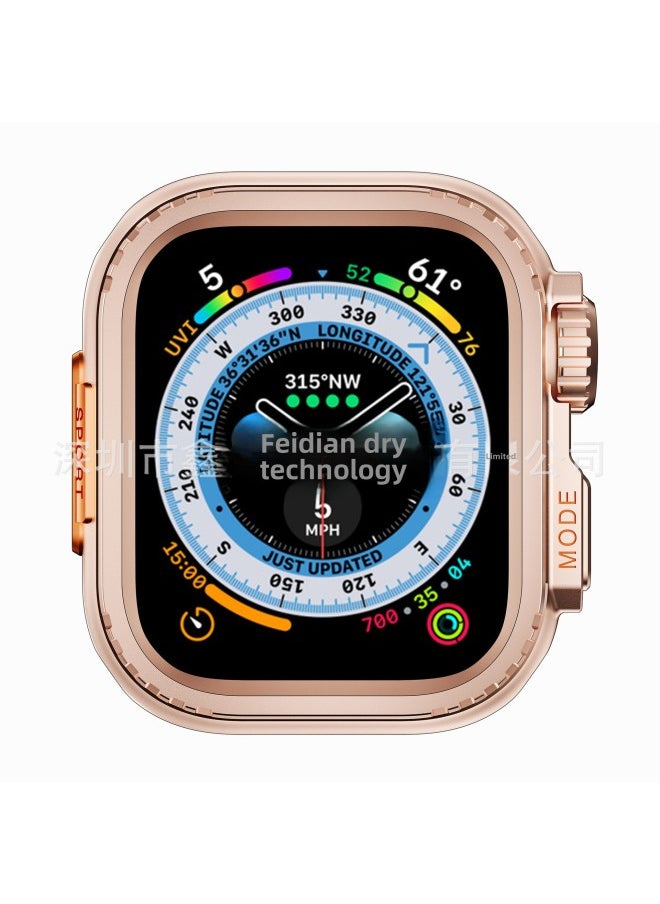 Applicable Apple Watch Case Apple Watch Metal Frame Back Cover Seconds Change Ultra49mm-Color:Bright Gold-Overall Dimensions:49mm
