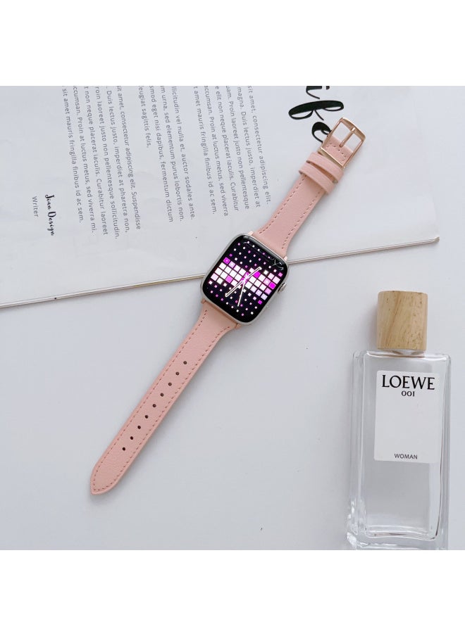 For Apple Applewatch Strap Ultra Leather Wristband Iwatchs8/7/6/5/4/se Day Buckle-Color:iWatch 8/41mm/light Pink (silver Buckle)-Exterior Dimension:More Than 1000