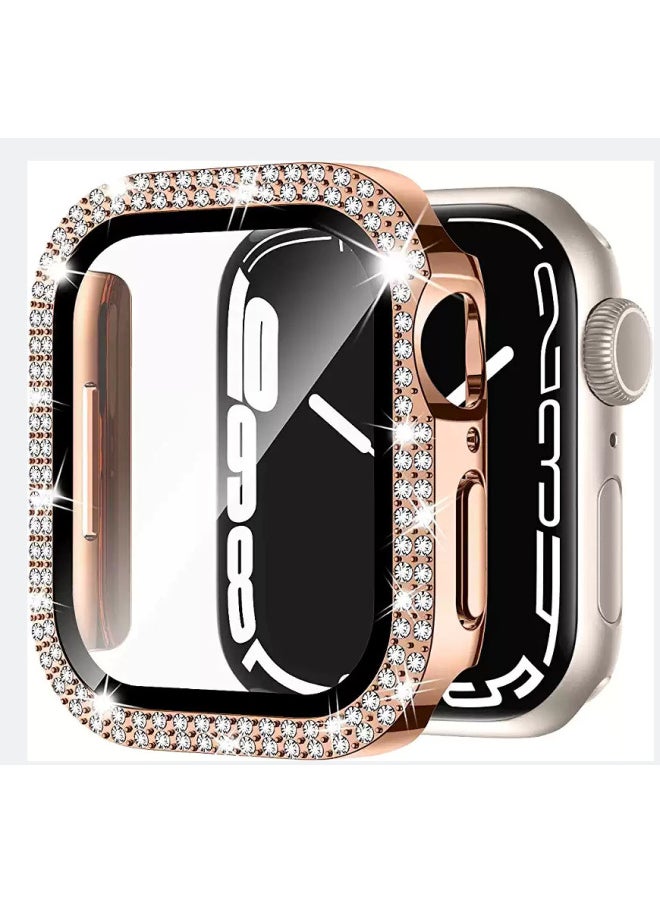 For Apple Watchs10 Watch Protective Case Apple S9 Double Rown Drill Watch S8 Case Film Integrated Protective Cover-Color:Rose Gold -Overall Dimensions:38mm