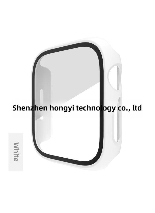 For Apple Watch SE-9 Generation PC Frosted Oil Injection Tempered Film All-in-One Apple Watch Protective Case-Color:White-Exterior Dimension:44mm