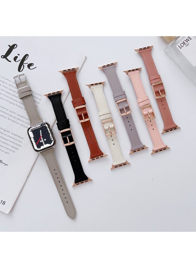 For Apple Applewatch Strap Ultra Leather Wristband Iwatchs8/7/6/5/4/se Day Buckle-Color:iWatch 4/5/6/se/40mm/Purple (silver Buckle)-Exterior Dimension:Below Article 20