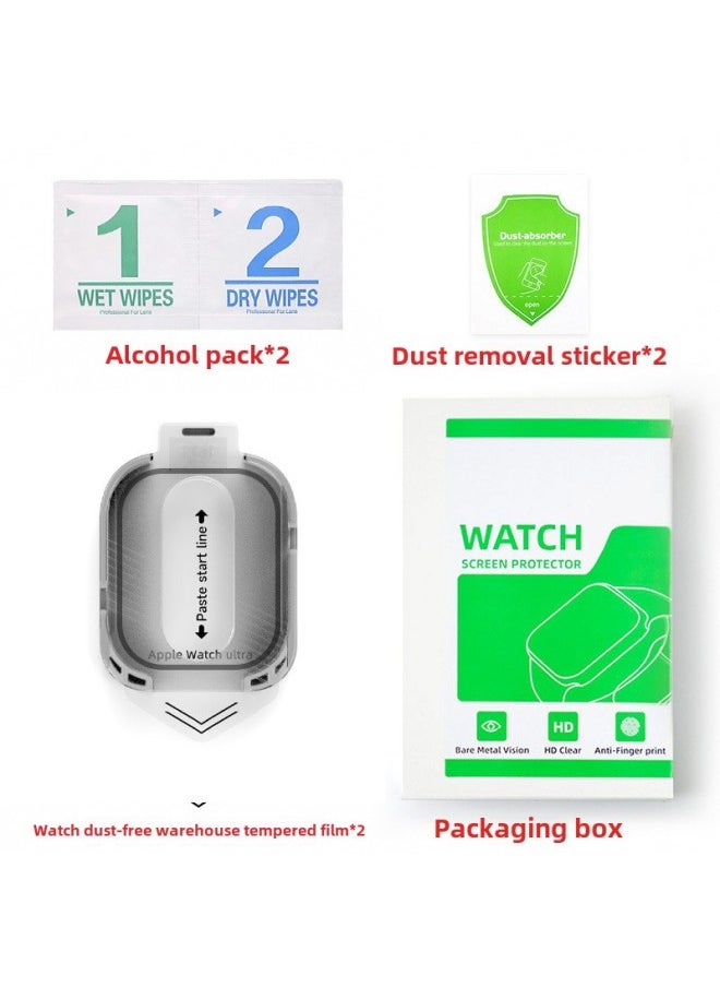 Iwatch Film Apple Watch Tempered Film Ultra Applewatch Tempered Film S9 Protective Film Watch Film-Color:Dust-free Watch Film Set Of Two (silk Screen Black Edges)-Size:ultra2 / Ultra1（49mm）