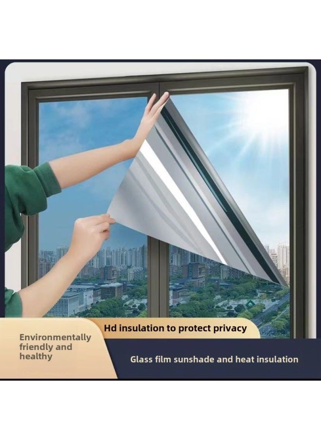 Heat Insulation Film Sunshade Film Glass Sunscreen Window Sticker Self-adhesive Anti-peep One-way Perspective Privacy Wall Sticker-Colour:Nano Green Silver (heat Insulation And High Light Transmittance)-Size:Width 30cm*length 3m