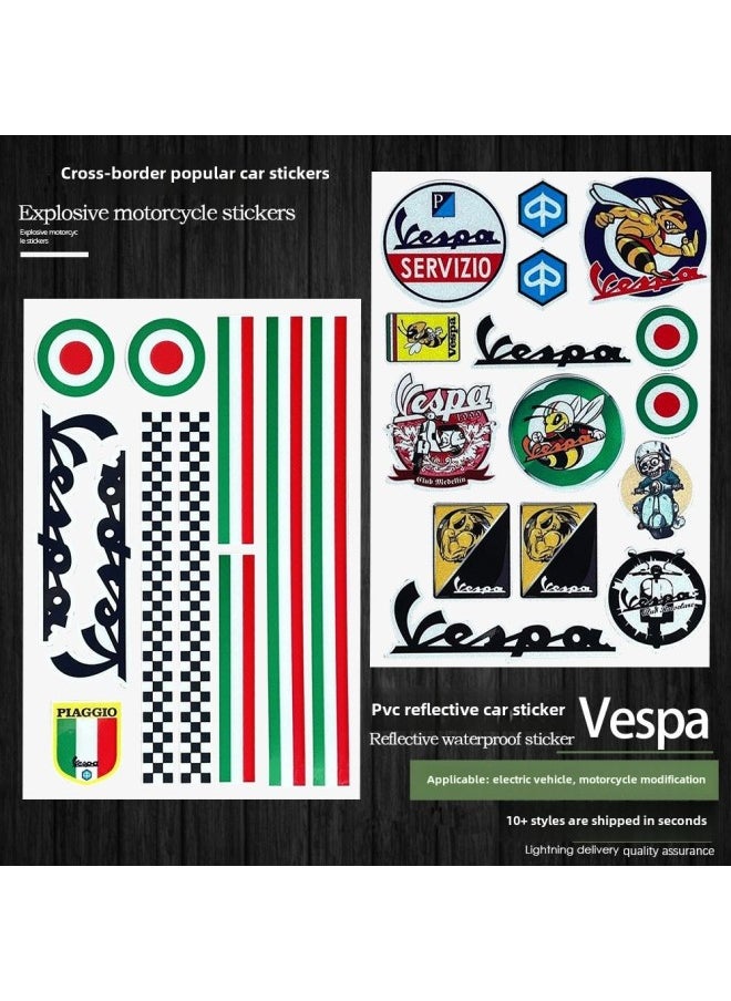 For Piaggio Vespa Decorative Sticker Reflective Vespa Spring/Sprint/GTS Modified Cartoon Decal-Color:10#Reflective-Size:Default Items