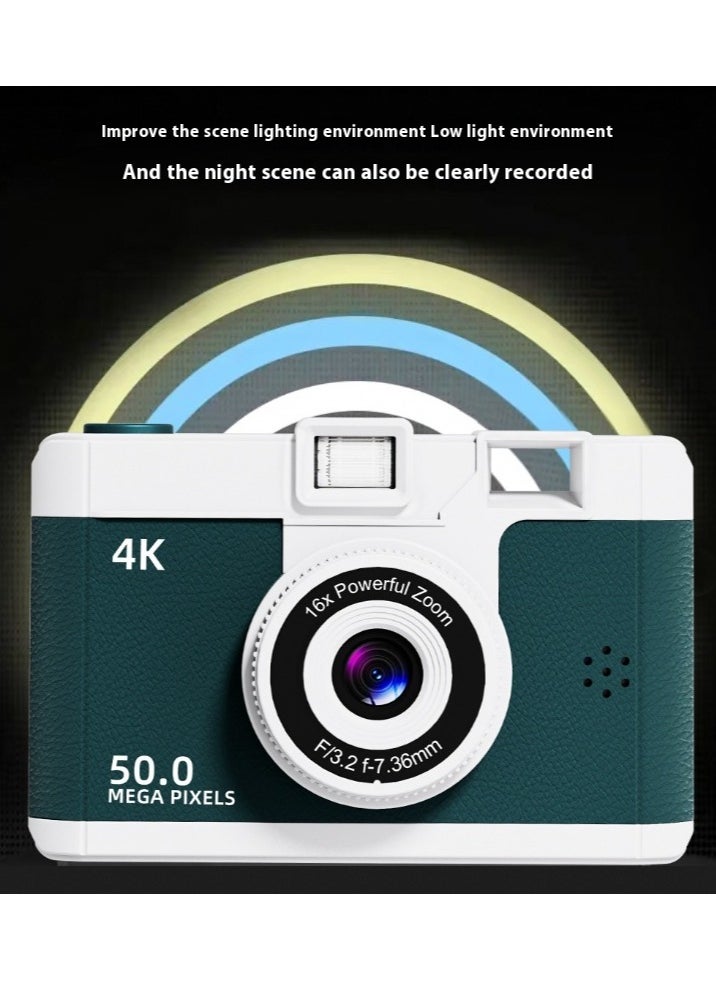 High-definition digital camera student mini front and back double camera gift/green