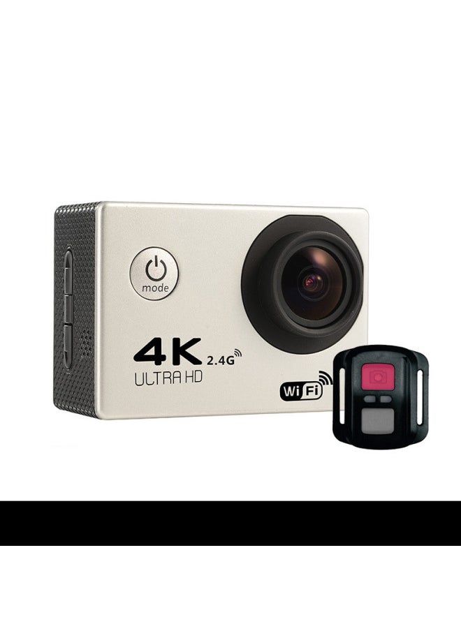 Underwater Sports Camera 4K HD Sports DV With WIFI With Remote Control Motorcycle Outdoor Diving Waterproof Camera-Color:Silver Gray