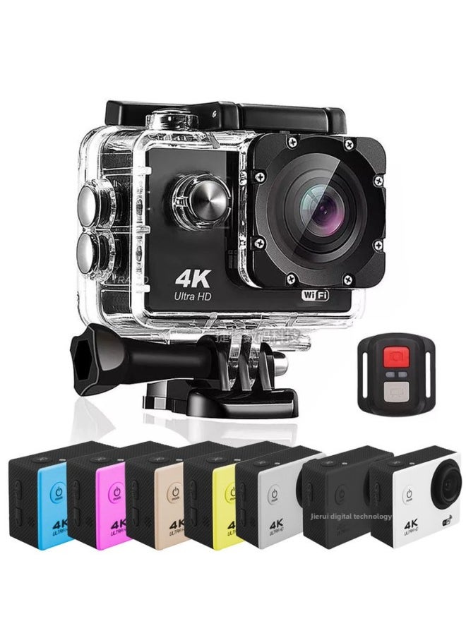 Underwater Sports Camera 4K HD Sports DV With WIFI With Remote Control Motorcycle Outdoor Diving Waterproof Camera-Color:Silver Gray