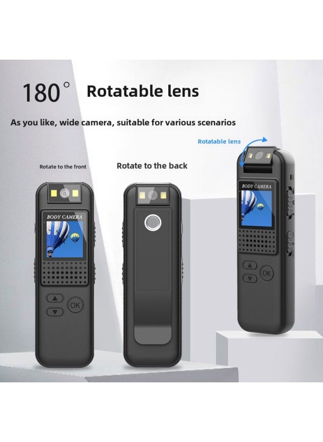 HD With Screen Night Vision Camera Intelligent Noise Reduction Back Clip Conference Video Recording Law Enforcement Recorder Rotating Lens-Color:32g Memory Card