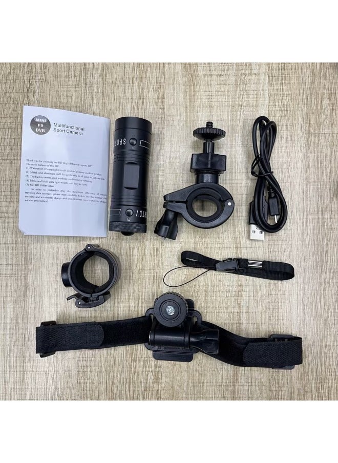 F9/1080p HD Waterproof Sports DV Wide Angle Bicycle Helmet Camera Riding Camera Aerial Photography-Color:Black