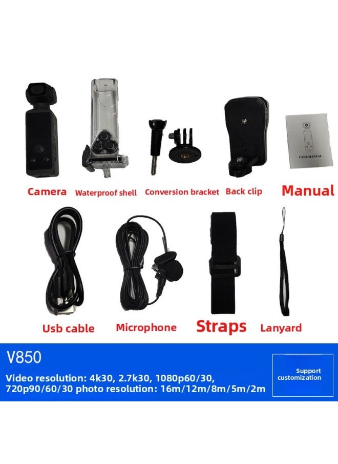 4K HD Anti-shake Pocket Sports Camera Mini Handheld Camera Outdoor Riding Camera-Color:Black Sports Camera