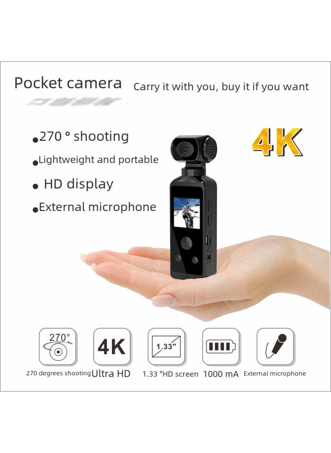 4K HD Anti-shake Pocket Sports Camera Mini Handheld Camera Outdoor Riding Camera-Color:Black Sports Camera 64GB Memory Card