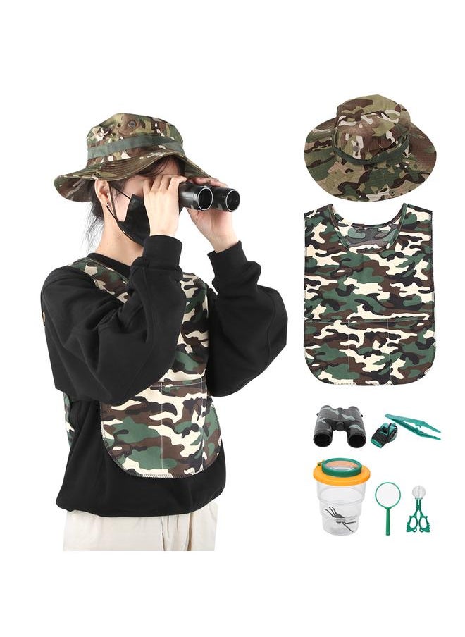 Outdoor Children Adventure Kit Binoculars Tweezers Scissor Magnifying Glass Whistle Kid Science Learn Game Toy