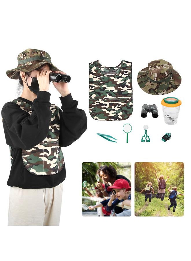 Outdoor Children Adventure Kit Binoculars Tweezers Scissor Magnifying Glass Whistle Kid Science Learn Game Toy