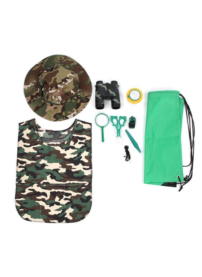 Outdoor Children Adventure Kit Binoculars Tweezers Scissor Magnifying Glass Whistle Kid Science Learn Game Toy