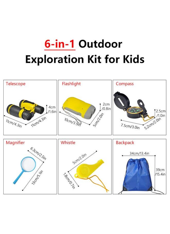 6Pcs Outdoor Exploration Binoculars Set Young Kids Educational Gift for Camping Hiking Yellow