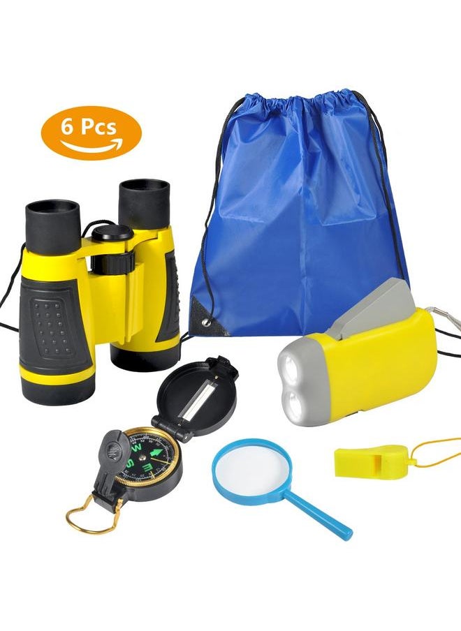 6Pcs Outdoor Exploration Binoculars Set Young Kids Educational Gift for Camping Hiking Yellow