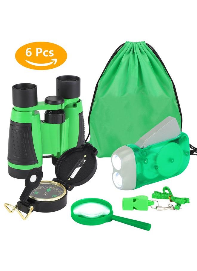 6Pcs Outdoor Exploration Binoculars Set Young Kids Educational Gift for Camping Hiking Green