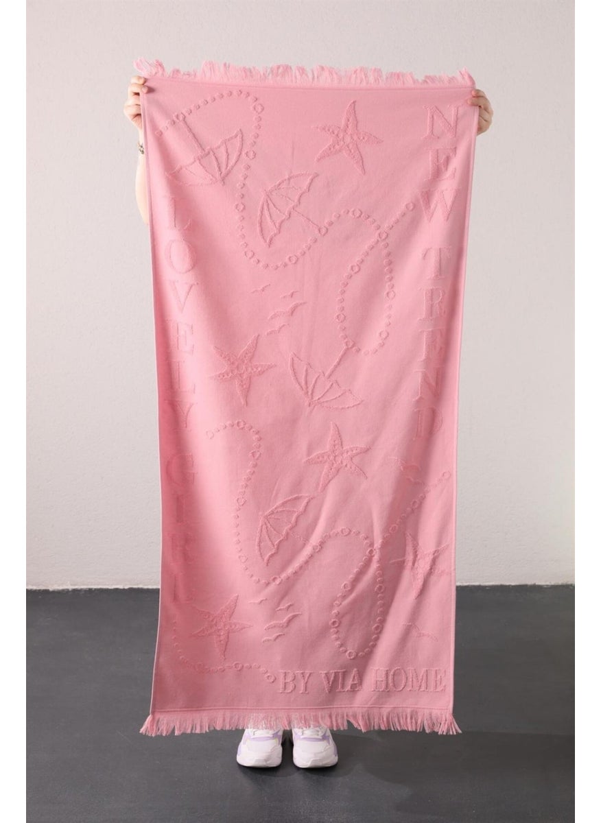 Trend 100% Cotton Embossed Beach Towel - Pink