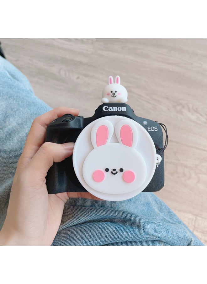 Cartoon Silicone Lens Cover Suitable For Canon 18-45mm Fuji 15-45mm Dustproof Protection Belt Anti-Lost Rope Anti-Fall-Color:Black Cover-minnie
