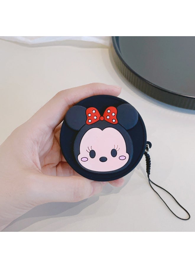 Cartoon Silicone Lens Cover Suitable For Canon 18-45mm Fuji 15-45mm Dustproof Protection Belt Anti-Lost Rope Anti-Fall-Color:Black Cover-minnie