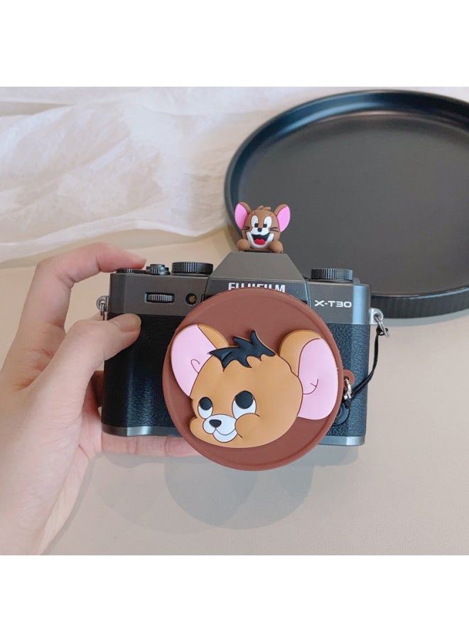Cartoon Silicone Lens Cover Suitable For Canon 18-45mm Fuji 15-45mm Dustproof Protection Belt Anti-Lost Rope Anti-Fall-Color:Black Cover-minnie