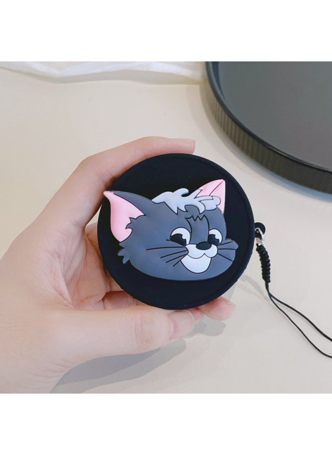 Cartoon Silicone Lens Cover Suitable For Canon 18-45mm Fuji 15-45mm Dustproof Protection Belt Anti-Lost Rope Anti-Fall-Color:Black Cover-tom Cat