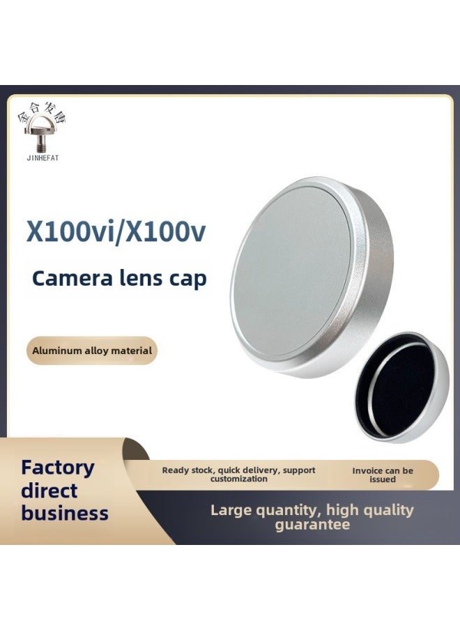 X100vi Camera Lens Cover Aluminum Alloy Oxidation Press Cover Custom Logo Micro Single Camera Accessories Wholesale-Color:Silver (with Logo)