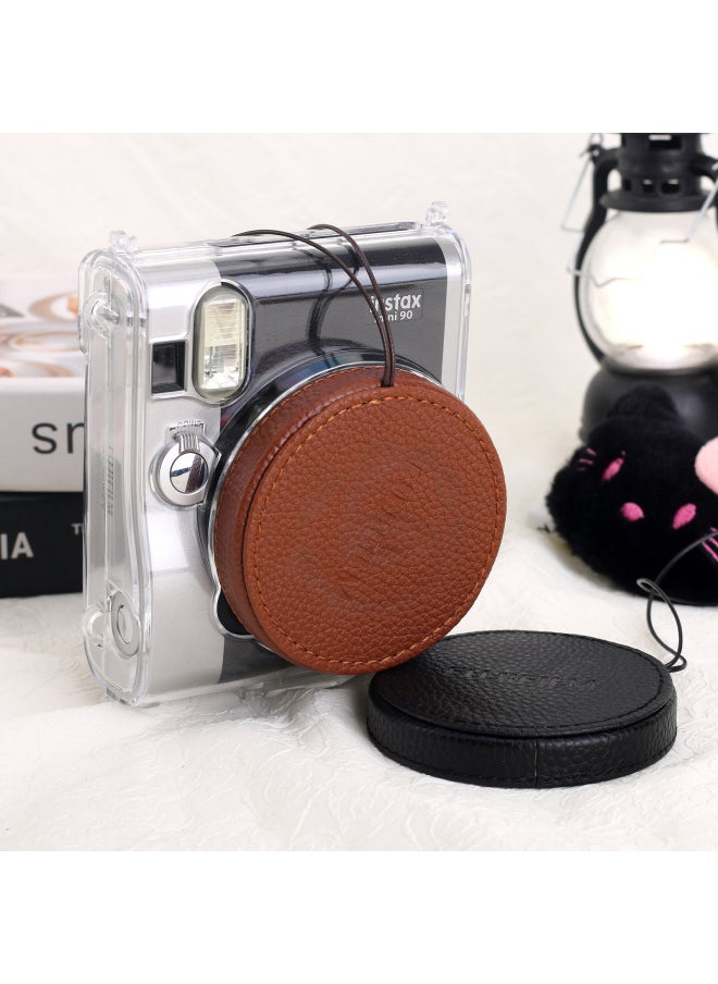 Anti-lost Protective Cover Lens Accessories Suitable For The Lens Cover Of The Camera Of The Mini90 Aluminum Alloy Imitation Litchi Pattern-Color:Mini90 Lens Cap Brown (no Logo)