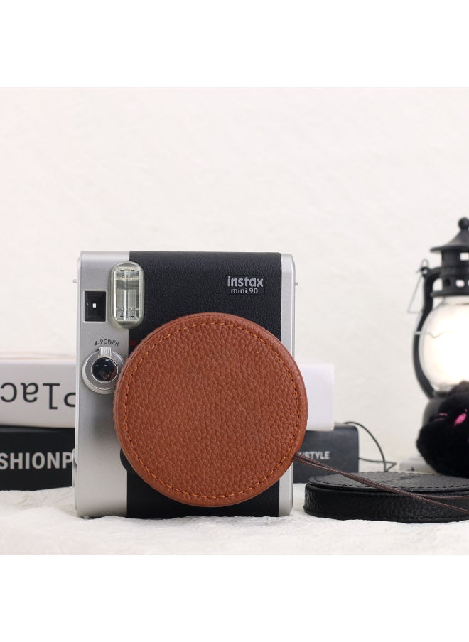 Anti-lost Protective Cover Lens Accessories Suitable For The Lens Cover Of The Camera Of The Mini90 Aluminum Alloy Imitation Litchi Pattern-Color:Mini90 Lens Cap Brown (no Logo)