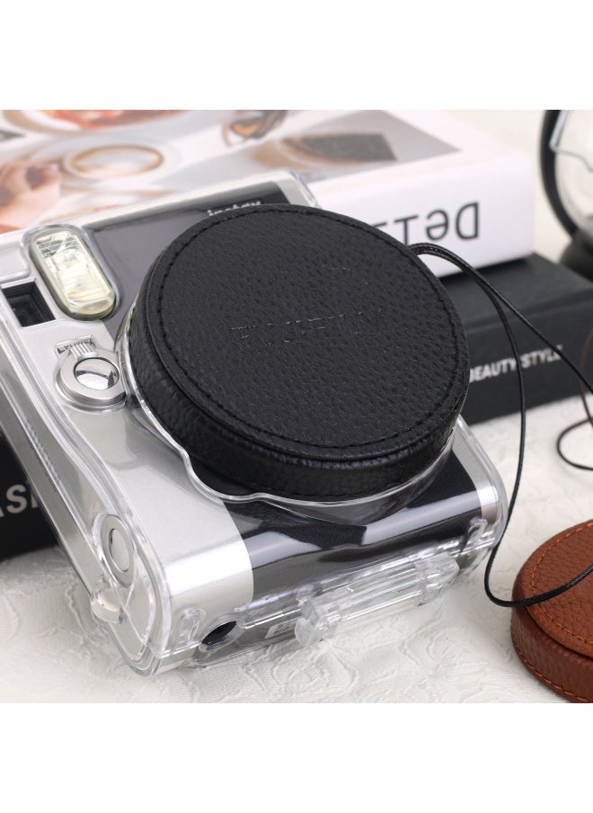 Anti-lost Protective Cover Lens Accessories Suitable For The Lens Cover Of The Camera Of The Mini90 Aluminum Alloy Imitation Litchi Pattern-Color:Mini90 Lens Cap Brown (no Logo)