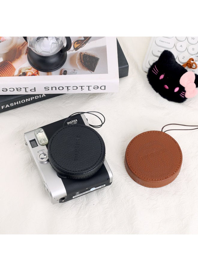 Anti-lost Protective Cover Lens Accessories Suitable For The Lens Cover Of The Camera Of The Mini90 Aluminum Alloy Imitation Litchi Pattern-Color:Mini90 Lens Cap Brown (no Logo)