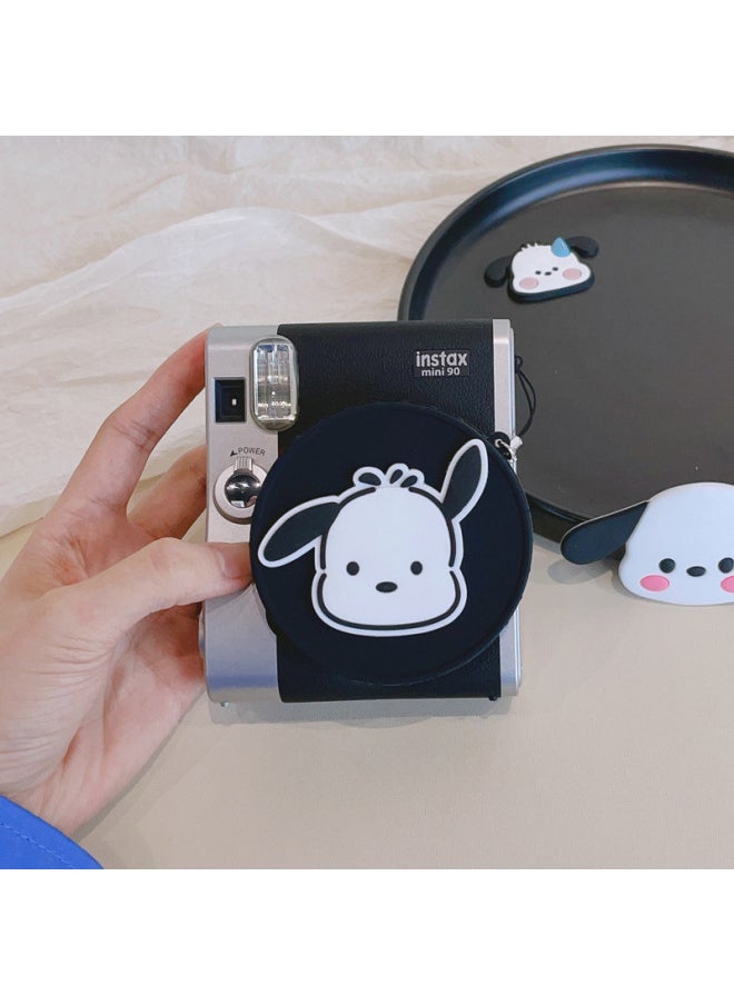 For Fuji Bealite Instax Mini 90 Special Bealite Silicone Lens Cover Cartoon Belt Anti-lost Rope-Color:Black Cover-Purple Sausage Mouth