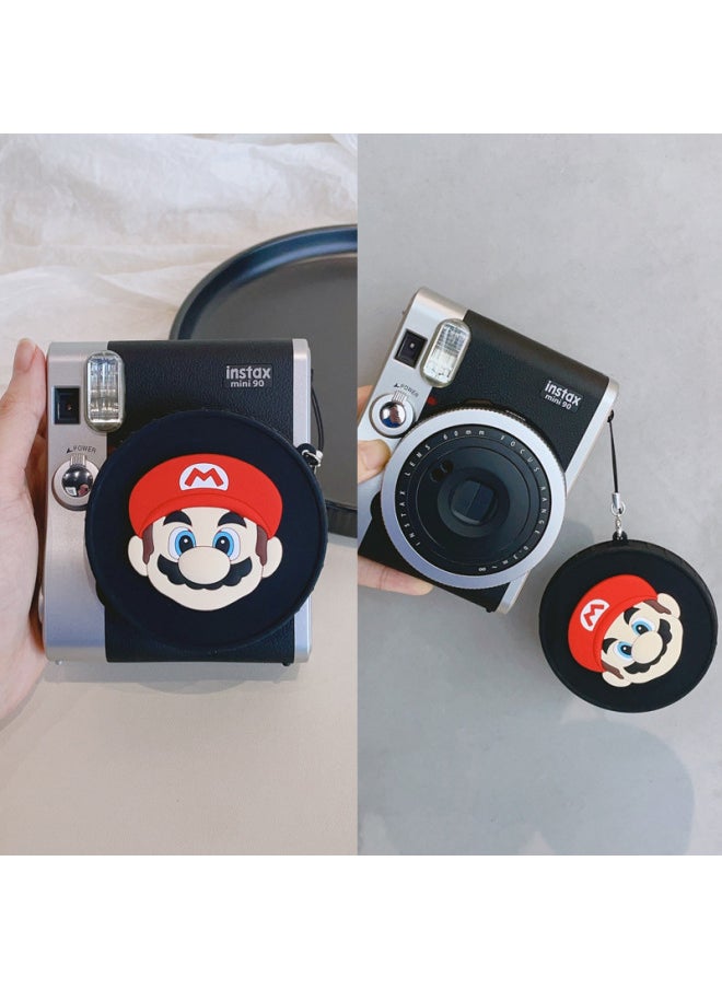 For Fuji Bealite Instax Mini 90 Special Bealite Silicone Lens Cover Cartoon Belt Anti-lost Rope-Color:Black Cover-Purple Sausage Mouth