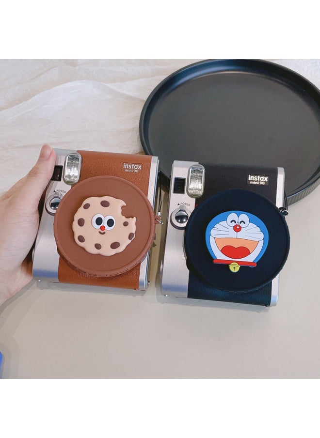 For Fuji Bealite Instax Mini 90 Special Bealite Silicone Lens Cover Cartoon Belt Anti-lost Rope-Color:Black Cover-Pink Sausage Mouth