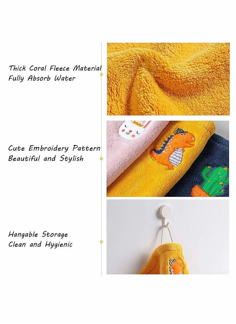 2pcs Hanging Hand Towels, Embroidery Craft Microfiber Coral Velvet Ultra Absorbent Soft Dish Wipe Cloth with Loop for Kitchen, Bathroom