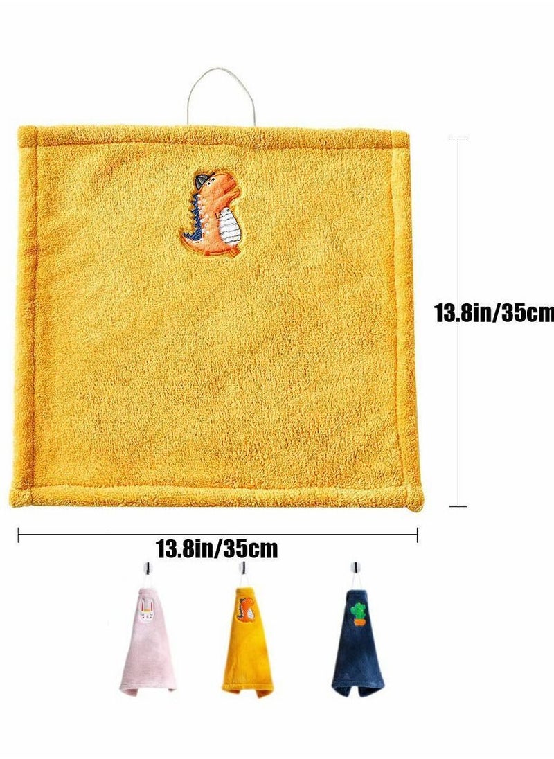 2pcs Hanging Hand Towels, Embroidery Craft Microfiber Coral Velvet Ultra Absorbent Soft Dish Wipe Cloth with Loop for Kitchen, Bathroom