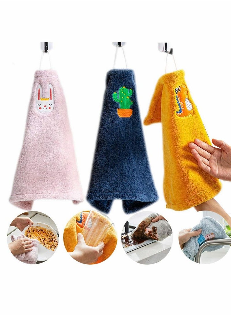 2pcs Hanging Hand Towels, Embroidery Craft Microfiber Coral Velvet Ultra Absorbent Soft Dish Wipe Cloth with Loop for Kitchen, Bathroom