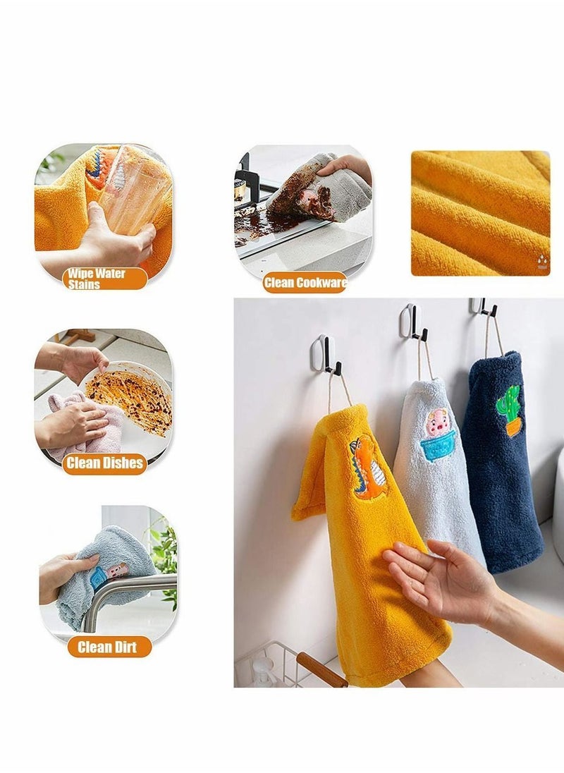 2pcs Hanging Hand Towels, Embroidery Craft Microfiber Coral Velvet Ultra Absorbent Soft Dish Wipe Cloth with Loop for Kitchen, Bathroom