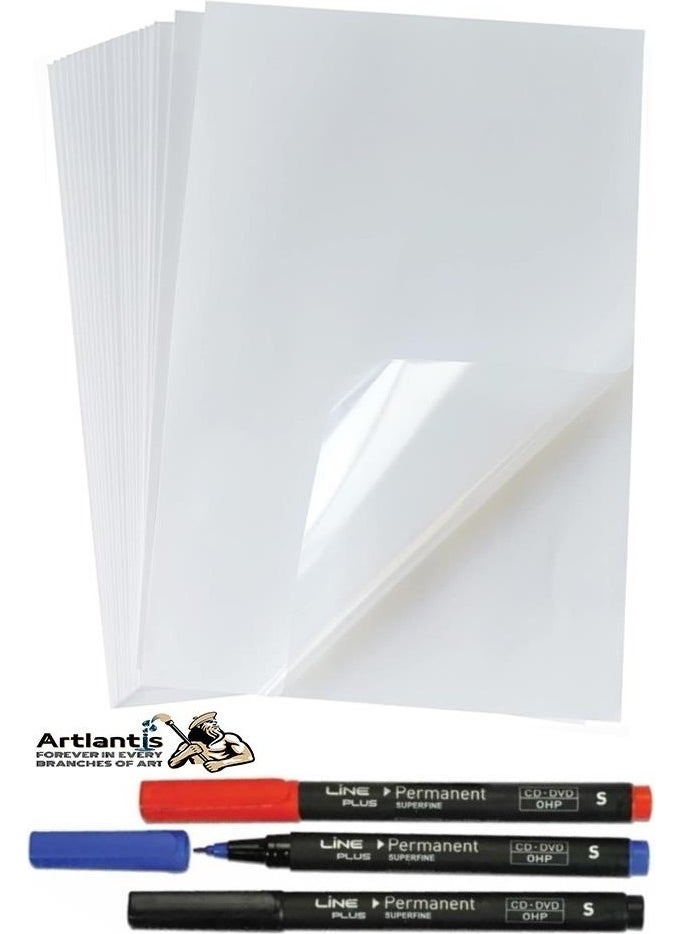 Acetate Paper 25 Pcs PVC and Acetate Pen S Black Blue Red 1 Pack Photocopy Acetate Transparent Transparent 100 Micron