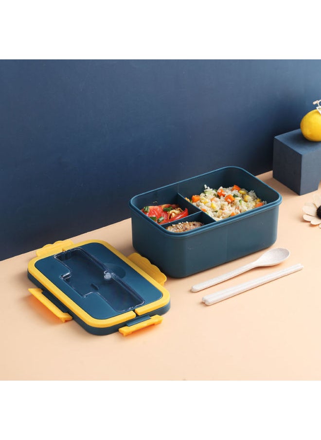 Wheat Portable Insulated Lunch Box Three-compartment Lunch Box For Students Women's Portable Microwave Heating Sealed Office Student Lunch Box-Specifications:Navy Blue (three Grids 1500ml)-Color:Free (wheat) Chopsticks And Spoon + Light Pink Insulation Bag + Wheat Soup Cup
