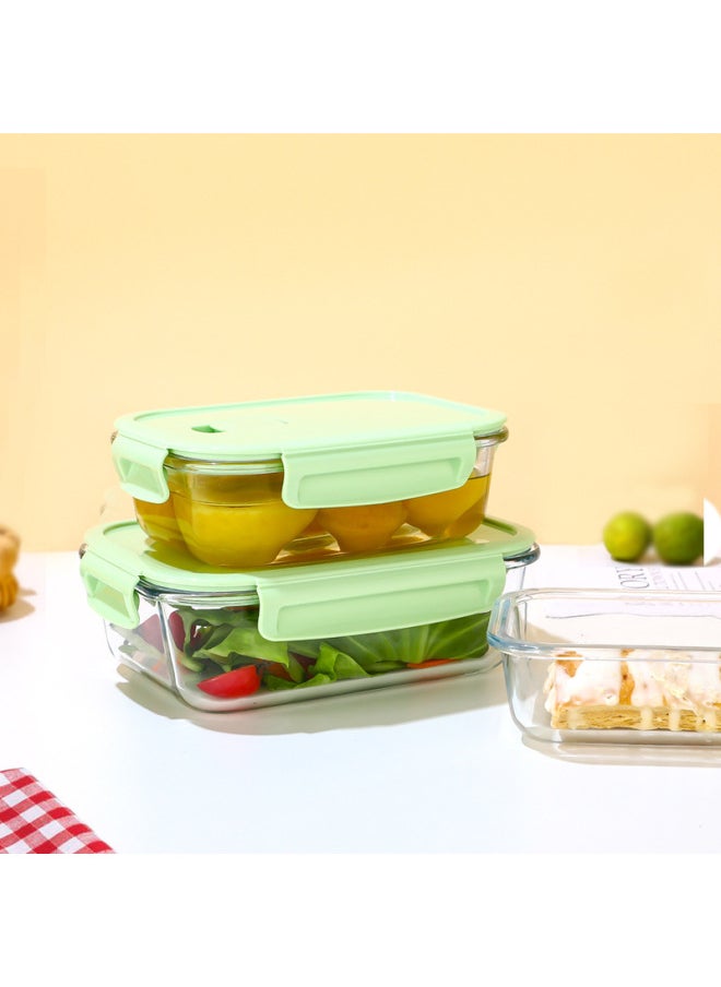 Refrigerator Special Glass Lunch Box Microwave Oven Products Household Kitchen Crisper Food Grade Lunch Box Student Lunch Box-Specifications:Matcha Green (young And Fresh)-Color:(Two Separate) Rectangular 1040ml