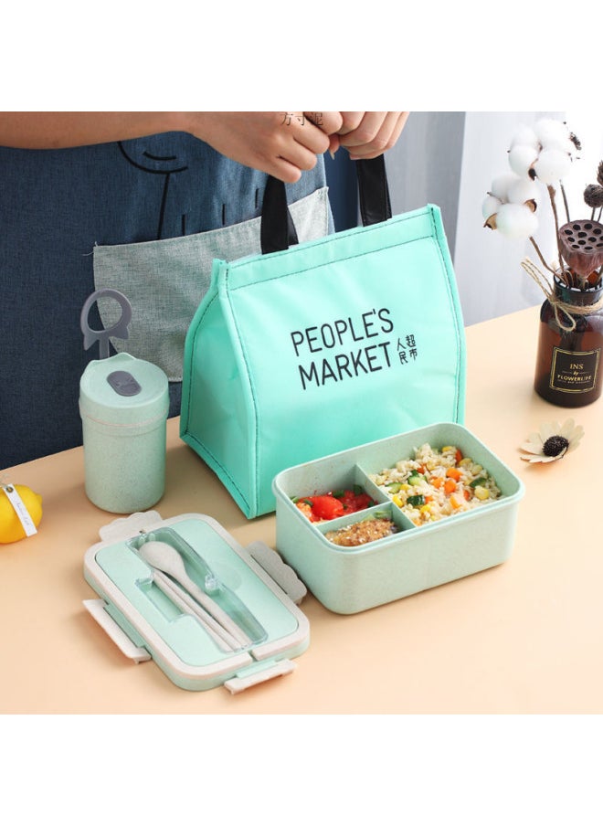 Wheat Portable Insulated Lunch Box Three-compartment Lunch Box For Students Women's Portable Microwave Heating Sealed Office Student Lunch Box-Specifications:Navy Blue (three Grids 1000ml)-Color:Free (wheat) Chopsticks And Spoons