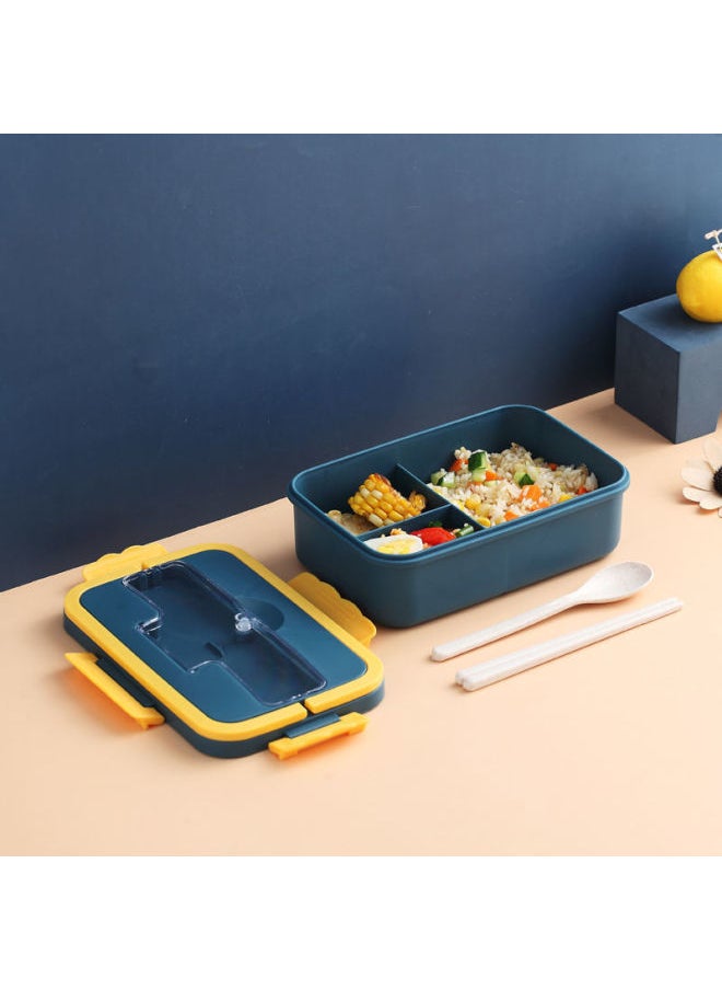 Wheat Portable Insulated Lunch Box Three-compartment Lunch Box For Students Women's Portable Microwave Heating Sealed Office Student Lunch Box-Specifications:Navy Blue (three Grids 1000ml)-Color:Free (wheat) Chopsticks And Spoons