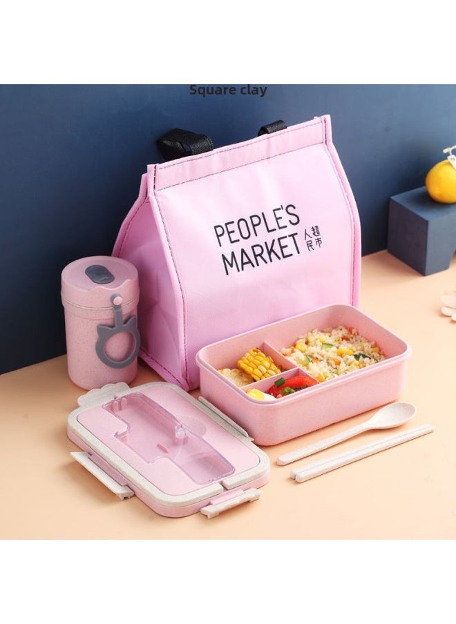 Wheat Portable Insulated Lunch Box Three-compartment Lunch Box For Students Women's Portable Microwave Heating Sealed Office Student Lunch Box-Specifications:Navy Blue (three Grids 1000ml)-Color:Free (wheat) Chopsticks And Spoons