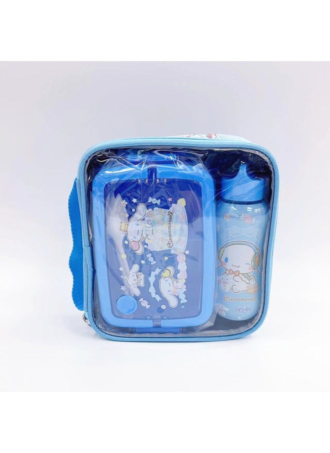 Kulo Sanli Children's Plastic Lunch Box Suit Children's Kettle Suit Children's Straw Kettle Water Cup Three-compartment Lunch Box-Specifications:Big Ears