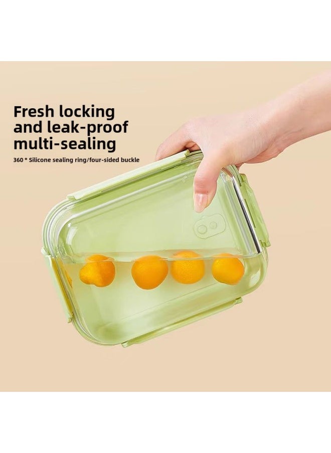 Glass Lunch Box Microwave Oven Heating Fresh-keeping Bowl Lunch Box For Suit Office Workers 2025 Lunch Box Soup Bowl Combination-Specifications:Matcha Green  + Panda Bag + Panda Stainless Steel Tableware