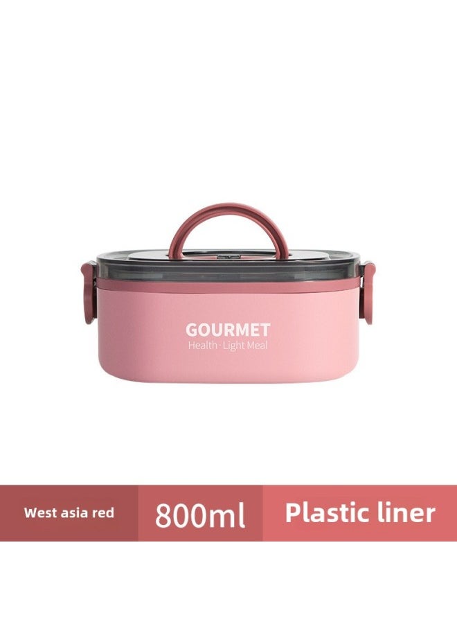 Student Canteen Lunch Box Large Capacity Multi-layer Portable Lunch Box Office Worker Microwave Oven Heating Lunch Box-Specifications:800ML West Asian Red-single-layer Lunch Box
