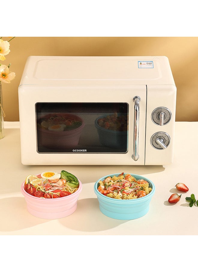 Portable Folding Plastic Lunch Box Silicone Round Electric Heated Rice Box Insulated Bento For Picnic Travel-Specifications:1200ml Round-Color:Blue Edge Gray