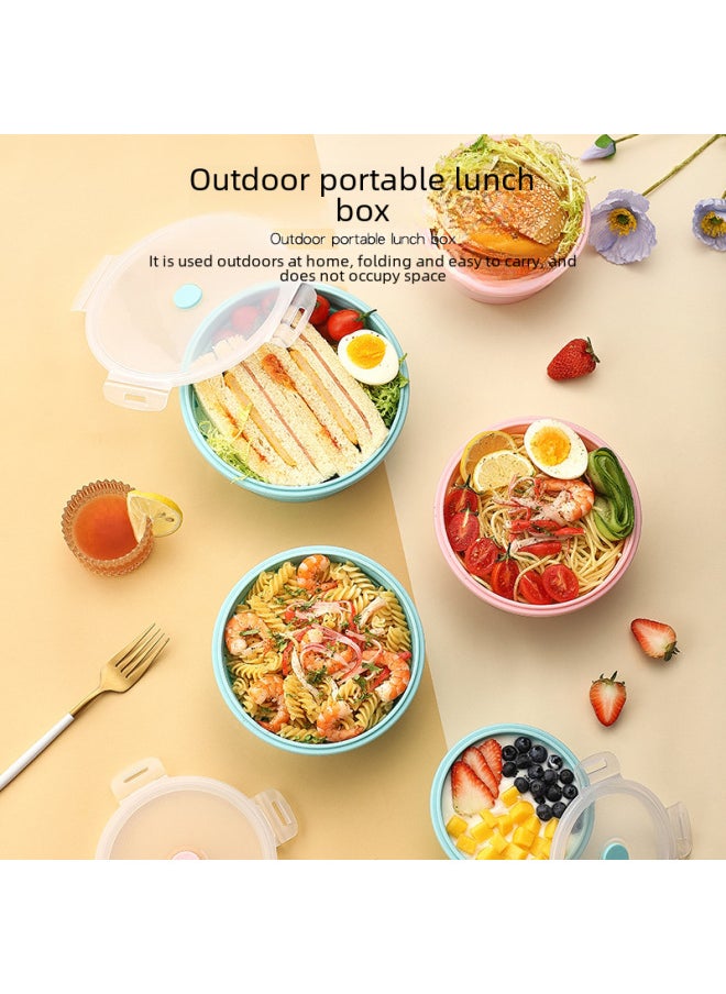 Portable Folding Plastic Lunch Box Silicone Round Electric Heated Rice Box Insulated Bento For Picnic Travel-Specifications:1200ml Round-Color:Blue Edge Gray