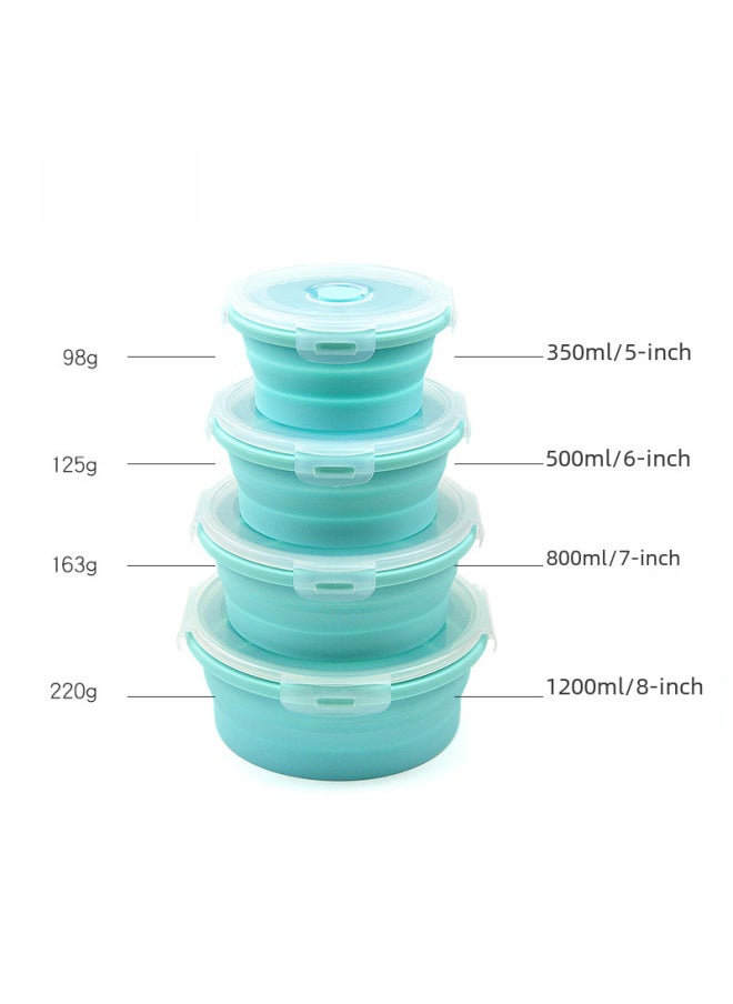 Portable Folding Plastic Lunch Box Silicone Round Electric Heated Rice Box Insulated Bento For Picnic Travel-Specifications:1200ml Round-Color:Blue Edge Gray